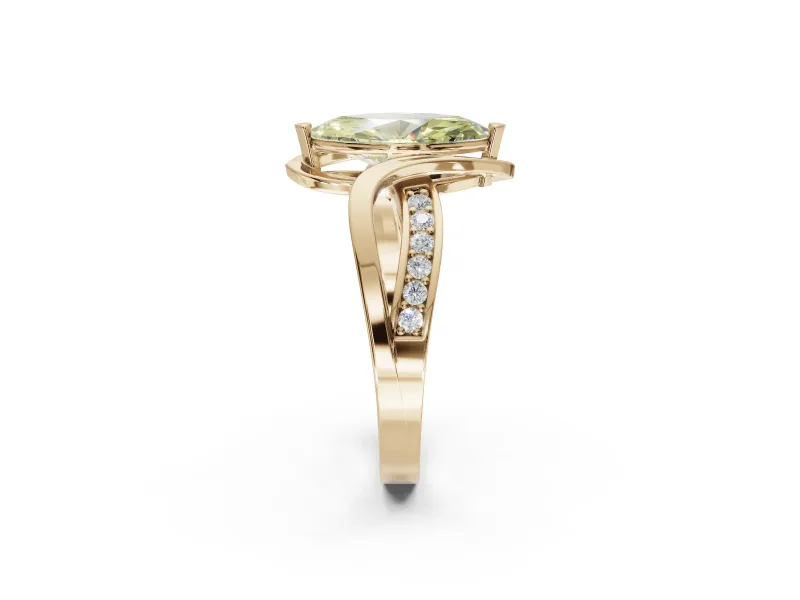 Marquise Bypass Solitaire Engagement Ring Setting for a Fancy Yellow Lab-Grown Diamond | Pavé Strands | Yellow Gold