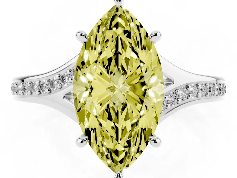 Marquise Pave Solitaire Engagement Ring Setting for a Fancy Yellow Lab-Grown Diamond | Sweeping Shoulders | Platinum