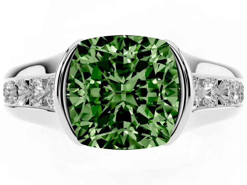 Cushion Cut Half Bezel Engagement Ring Setting for a Fancy Green Lab-Grown Diamond | Sterling Silver