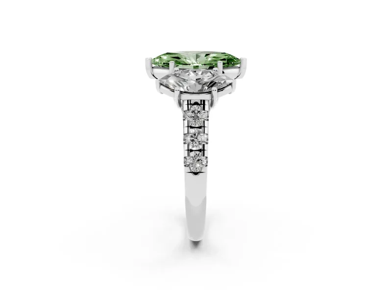 Marquise Three Stone Engagement Ring Setting for a Fancy Green Lab-Grown Diamond | Accented Shoulders | Platinum