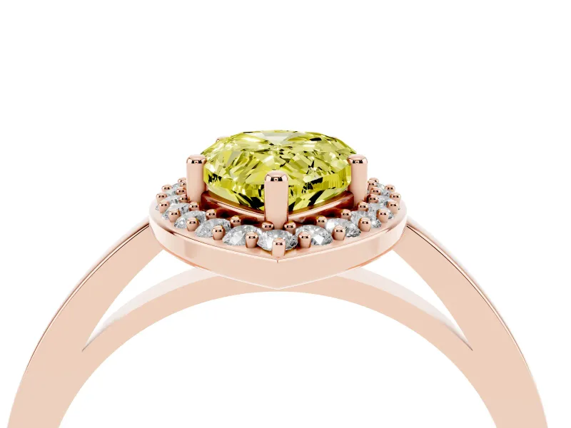 Pear-Shaped Thin Halo Engagement Ring Setting for a Fancy Yellow Lab-Grown Diamond | Slim Plain Band | Rose Gold