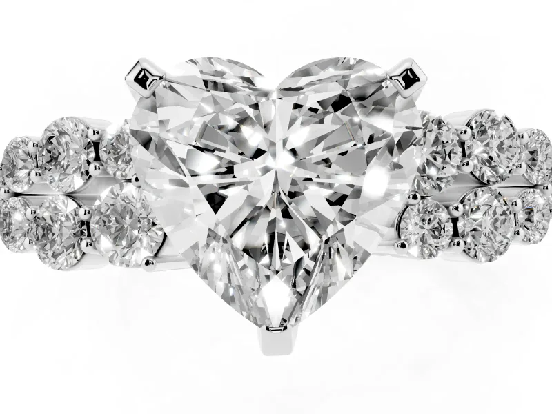 Heart-Shaped Side Stone Engagement Ring Setting | Two-Row Shoulder Clusters | Platinum