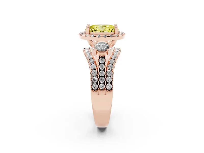 Oval Halo Split Shank Engagement Ring Setting for a Fancy Yellow Lab-Grown Diamond | Round Side Stones | Rose Gold