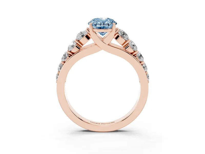 Oval Graduated Side Stone Engagement Ring Setting for a Fancy Blue Lab-Grown Diamond | Flat Top Band | Rose Gold