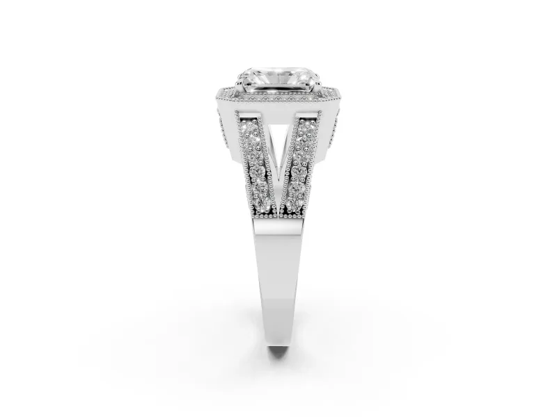 Radiant Cut Vintage Milgrain Halo Engagement Ring Setting | Pave Split Shank | Platinum