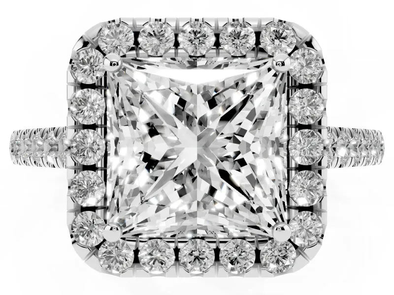 Princess Cut Raised Halo Engagement Ring Setting | Pave Band | Sterling Silver