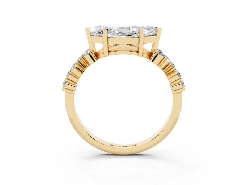 Marquise Scattered Accent Engagement Ring Setting | Slim Band | Yellow Gold