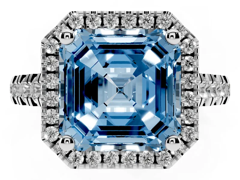 Asscher Cut Accented Halo Engagement Ring Setting for a Fancy Blue Lab-Grown Diamond | White Gold