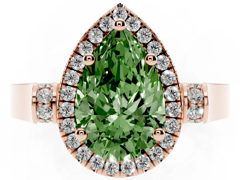 Pear-Shaped Halo Engagement Ring Setting for a Fancy Green Lab-Grown Diamond | Pavé Panel Shoulders | Rose Gold