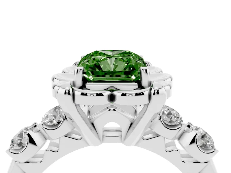 Radiant Cut Floral Engagement Ring Setting for a Fancy Green Lab-Grown Diamond | Petal Frame | Sterling Silver