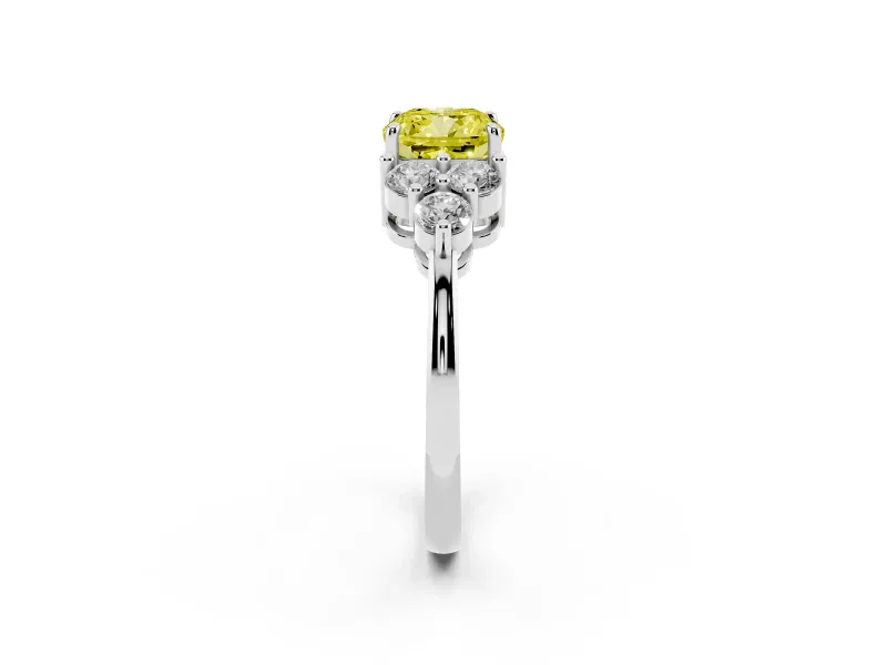 Cushion Cut Cluster Side Stone Engagement Ring Setting for a Fancy Yellow Lab-Grown Diamond | Plain Band | Platinum