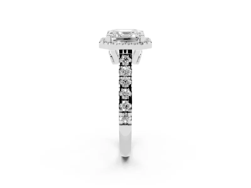Asscher Cut Halo Engagement Ring Setting | Shared Prong Shoulders | White Gold