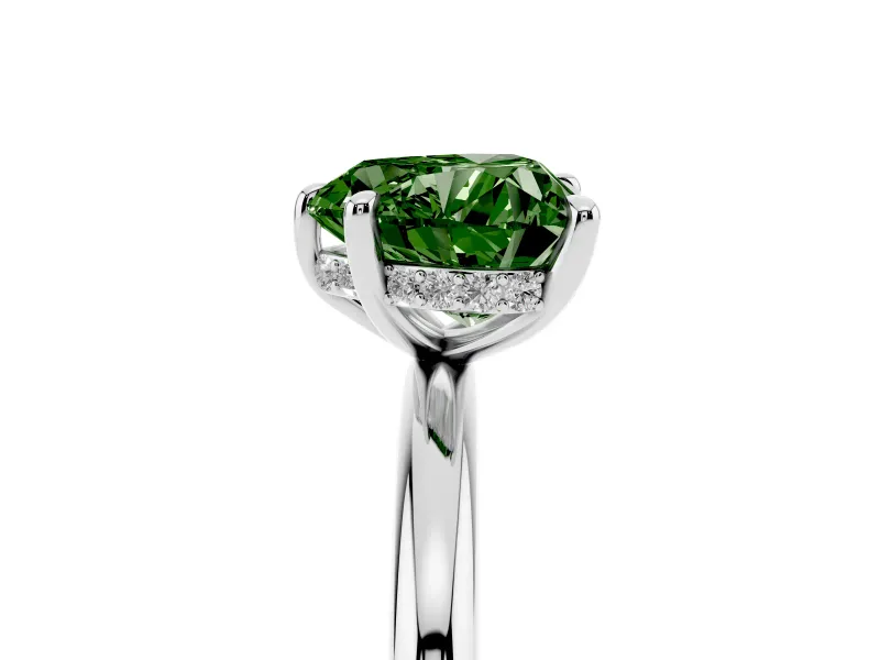 Fancy Green Heart Cut Diamond Solitaire Ring Set in Platinum with Thin Band and Prong Setting