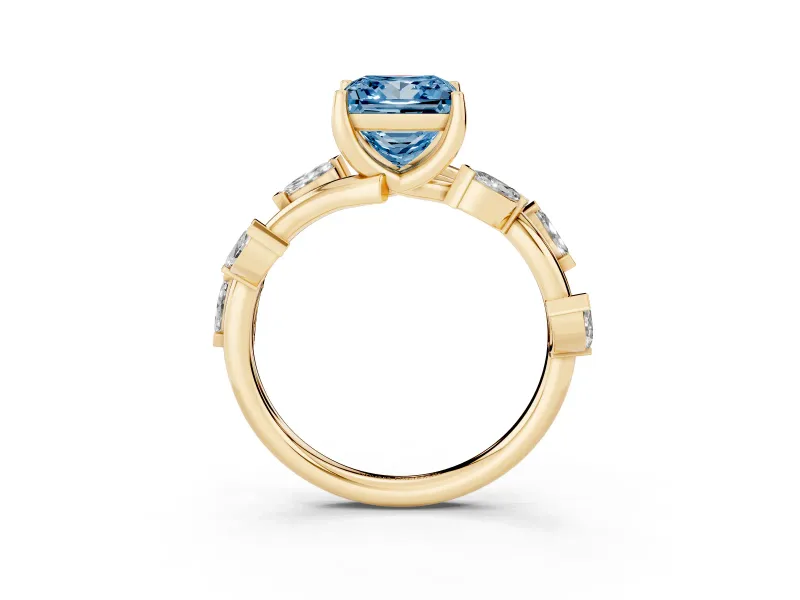 Princess Cut Twisted Vine Engagement Ring Setting for a Fancy Blue Lab-Grown Diamond | Yellow Gold