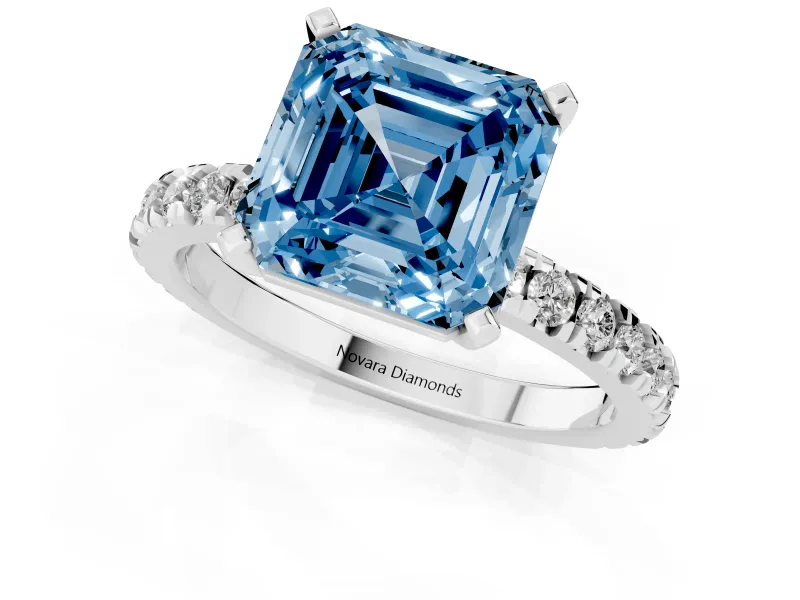 Asscher Cut Pavé Solitaire Engagement Ring Setting for a Fancy Blue Lab-Grown Diamond | Sterling Silver