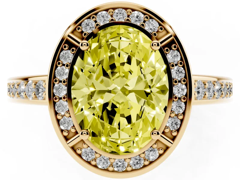 Oval Sectioned Halo Engagement Ring Setting for a Fancy Yellow Lab-Grown Diamond | Yellow Gold