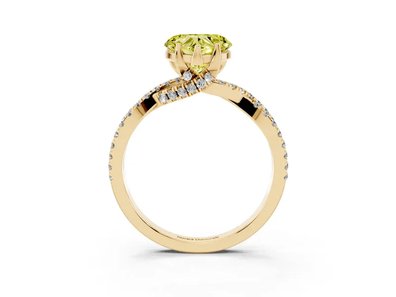 Heart-Shaped Twisted Pave Engagement Ring Setting for a Fancy Yellow Lab-Grown Diamond | Split Shank | Yellow Gold