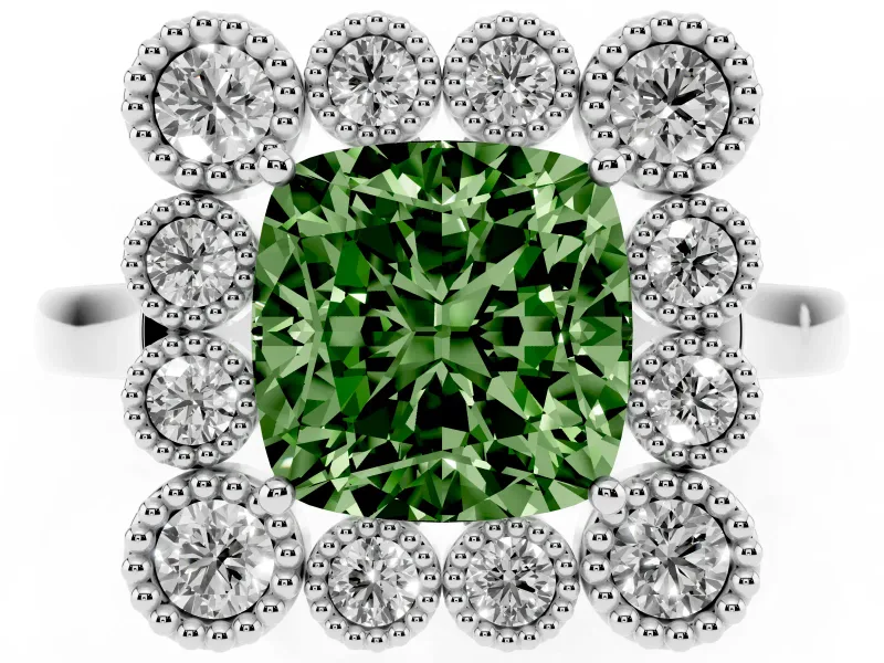 Cushion Cut Halo Engagement Ring Setting for a Fancy Green Lab-Grown Diamond | Sterling Silver - Design NV-24775