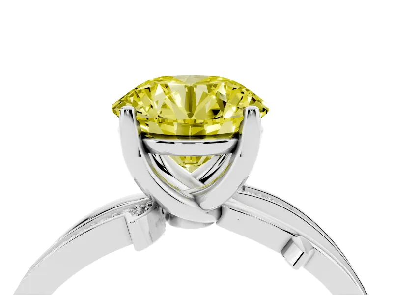 Fancy Yellow Round Cut Diamond Pavé Twist Band Solitaire Ring Set in Silver with Prong Setting