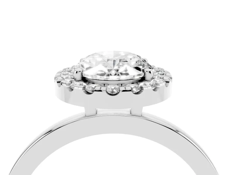 Oval Thin Halo Engagement Ring Setting | Plain Polished Band | White Gold