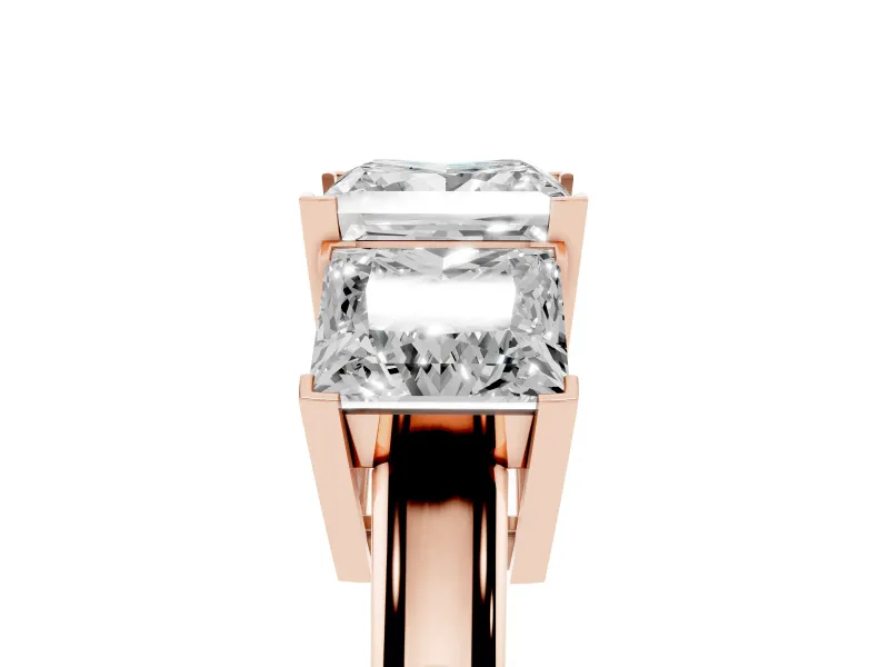 Princess Cut Three Stone Engagement Ring Setting | Large Side Stones | Rose Gold