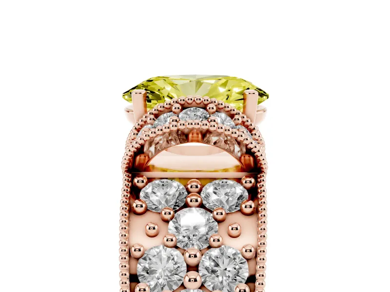 Oval Vintage Milgrain Pave Engagement Ring Setting for a Fancy Yellow Lab-Grown Diamond | Crescent Side Rows | Rose Gold