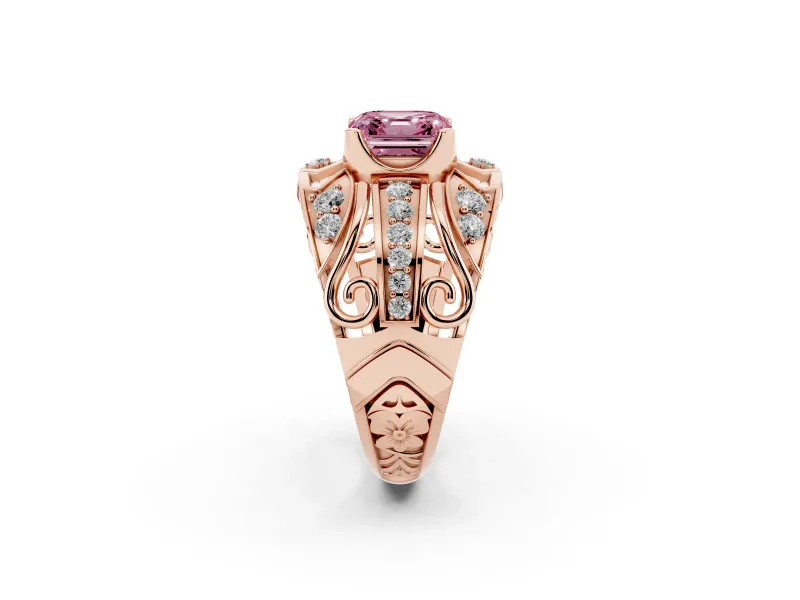 Asscher Cut Art Deco Engagement Ring Setting for a Fancy Pink Lab-Grown Diamond | Rose Gold