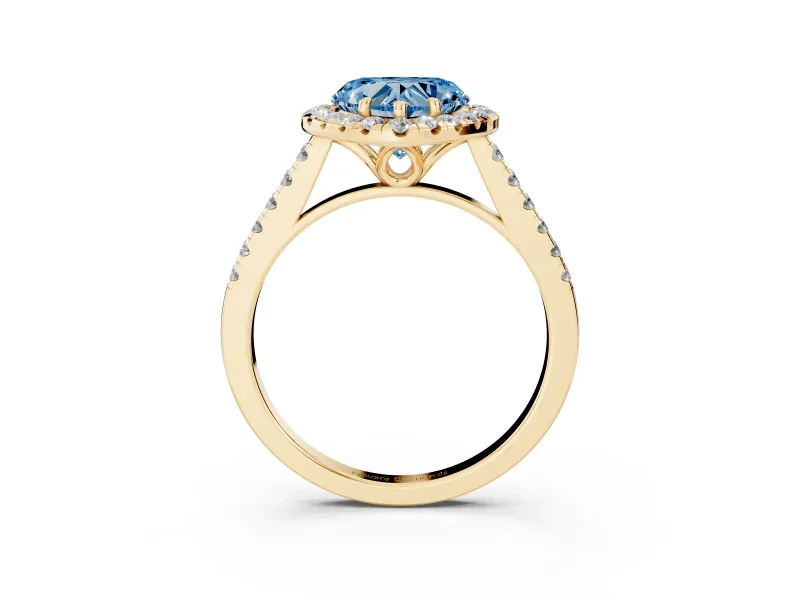 Heart-Shaped Raised Halo Engagement Ring Setting for a Fancy Blue Lab-Grown Diamond | Yellow Gold