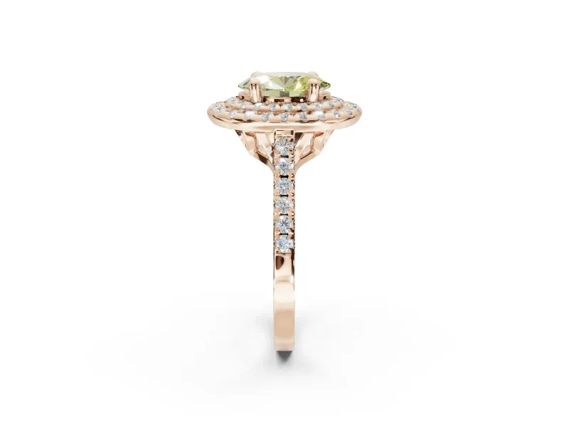Oval Double Halo Engagement Ring Setting for a Fancy Yellow Lab-Grown Diamond | Pave Shoulders | Rose Gold