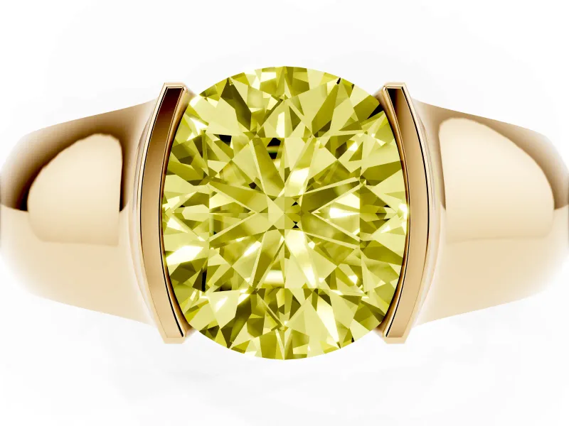 Round Half Bezel Solitaire Engagement Ring Setting for a Fancy Yellow Lab-Grown Diamond | Wide Band | Yellow Gold