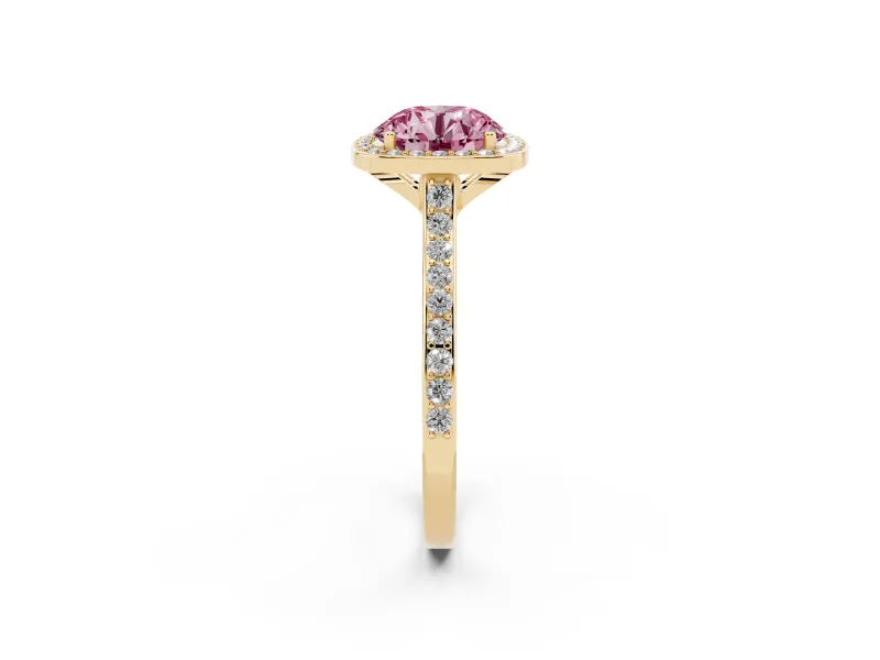 Round Halo Engagement Ring Setting for a Fancy Pink Lab-Grown Diamond | Yellow Gold - Design NV-24729