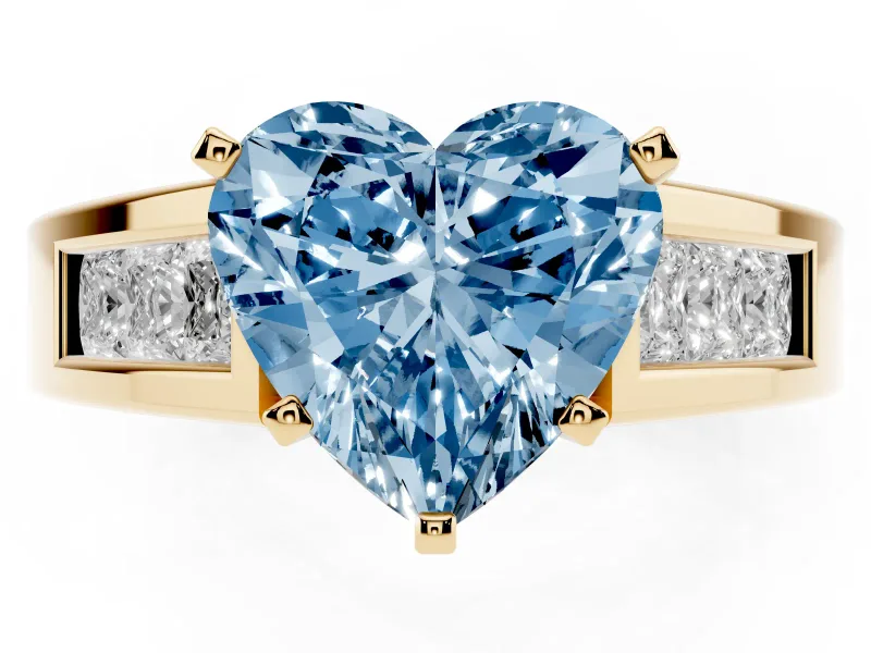 Heart-Shaped Channel-Set Engagement Ring Setting for a Fancy Blue Lab-Grown Diamond | Yellow Gold