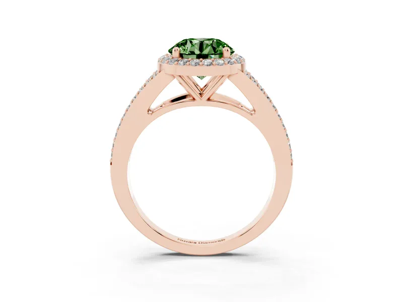 Round Halo Engagement Ring Setting for a Fancy Green Lab-Grown Diamond | Pave Split Shank | Rose Gold