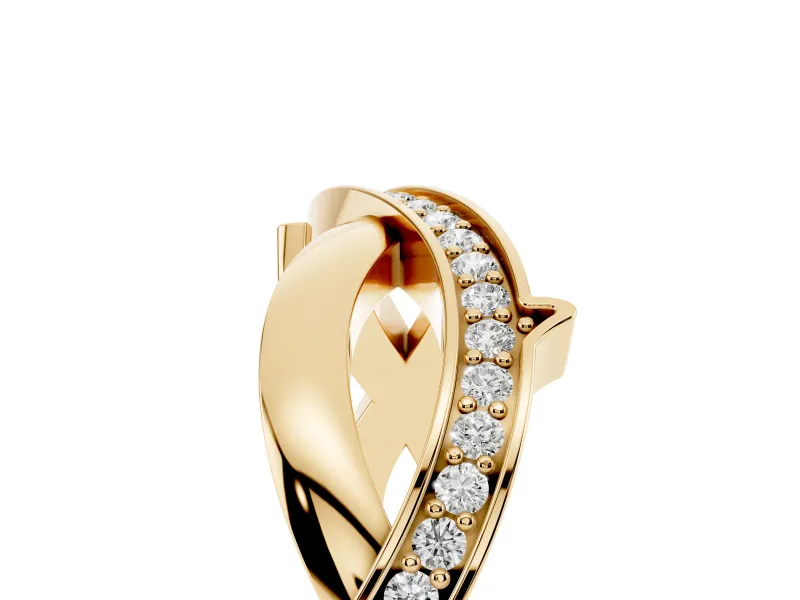 Round Diamond Pavé Twist Band Set in Yellow gold with Bezel Setting