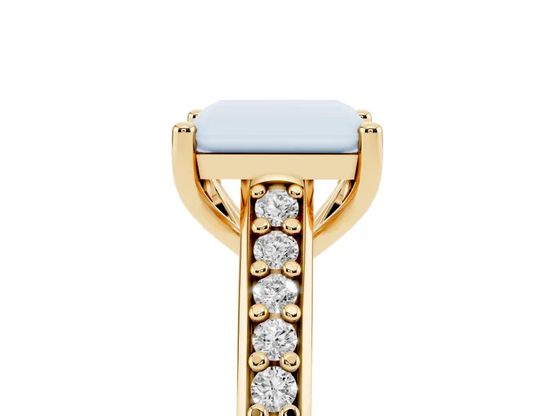 Radiant Cut Graduated Pave Cathedral Engagement Ring Setting | Scroll Cut-Outs | Yellow Gold