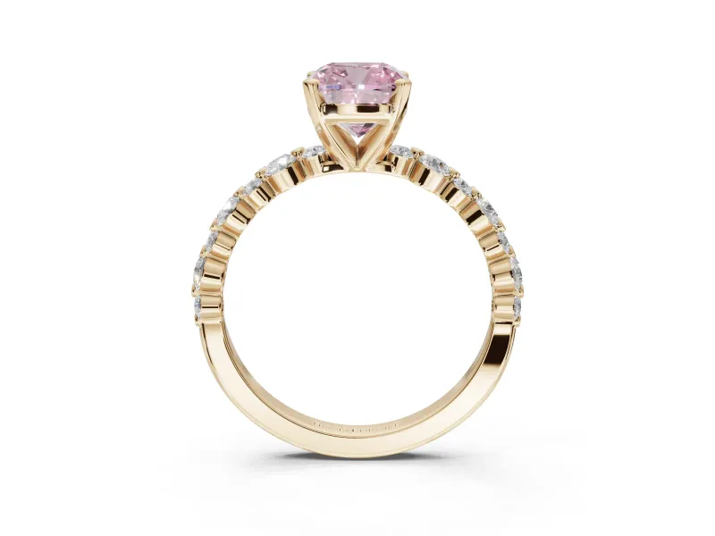 Cushion Cut Pavé Engagement Ring Setting for a Fancy Pink Lab-Grown Diamond | Alternating Accents | Yellow Gold