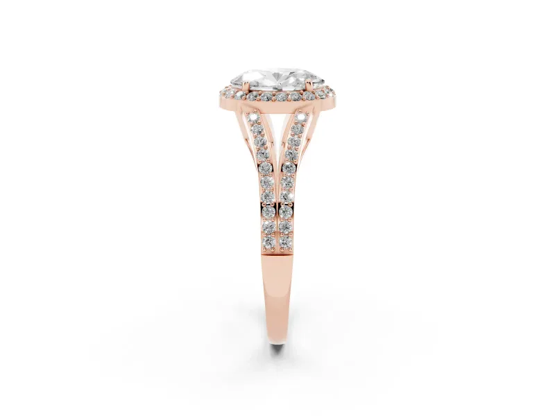 Oval Halo Engagement Ring Setting | V-Split Pavé Band | Rose Gold