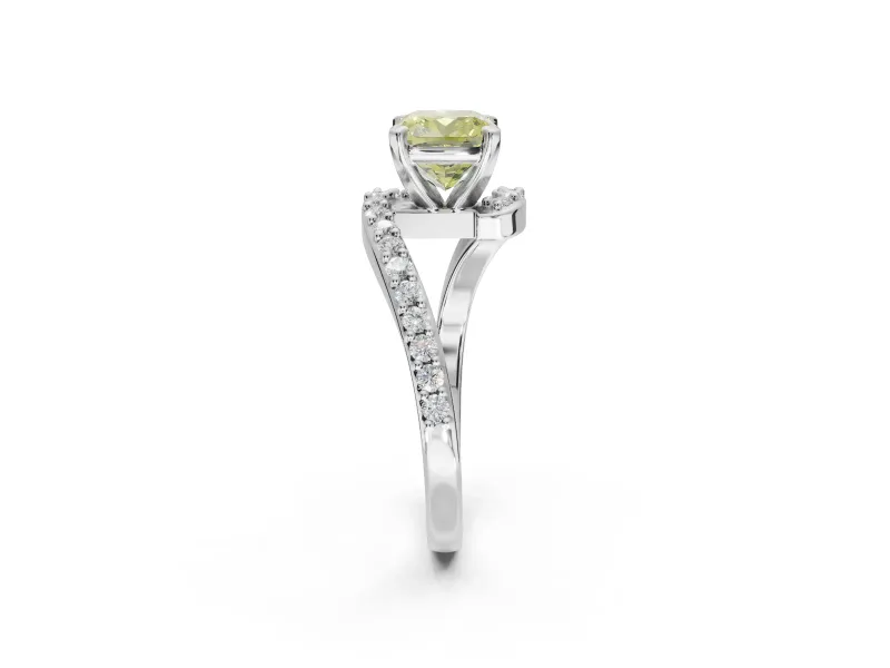 Cushion Cut Bypass Pavé Engagement Ring Setting for a Fancy Yellow Lab-Grown Diamond | White Gold