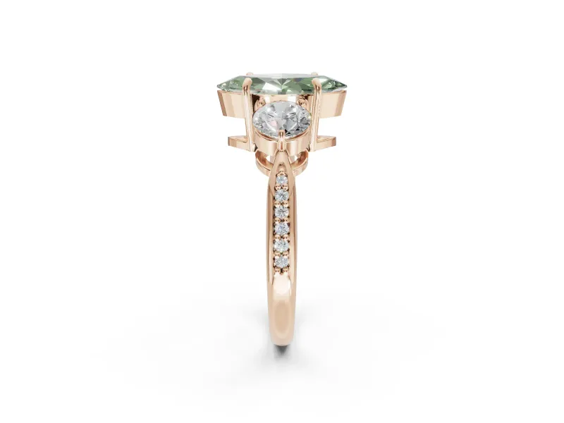 Marquise Three Stone Engagement Ring Setting for a Fancy Green Lab-Grown Diamond | Tapered Pave Band | Rose Gold