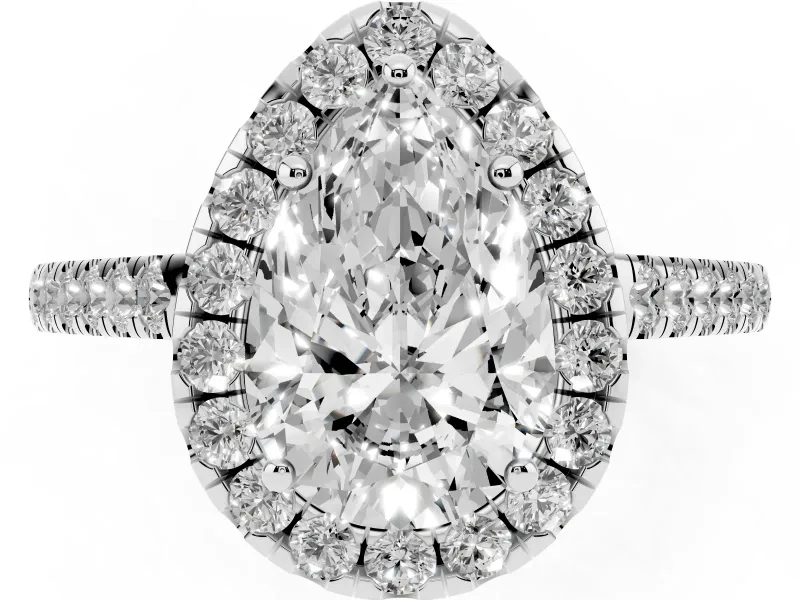 Pear-Shaped Halo Engagement Ring Setting | Pave Shoulders | Sterling Silver