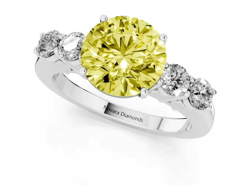 Round Close Set Five Stone Engagement Ring Setting for a Fancy Yellow Lab-Grown Diamond | Platinum