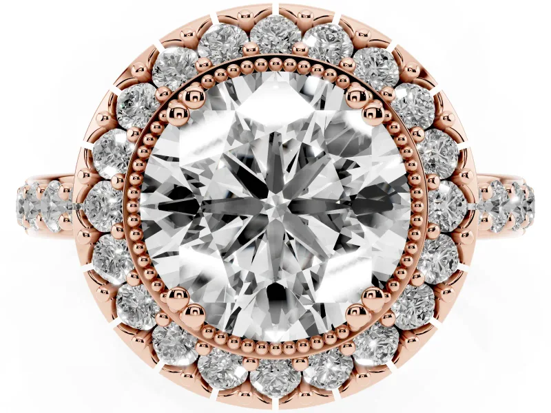 Round Vintage Milgrain Halo Engagement Ring Setting | Pierced Gallery | Rose Gold