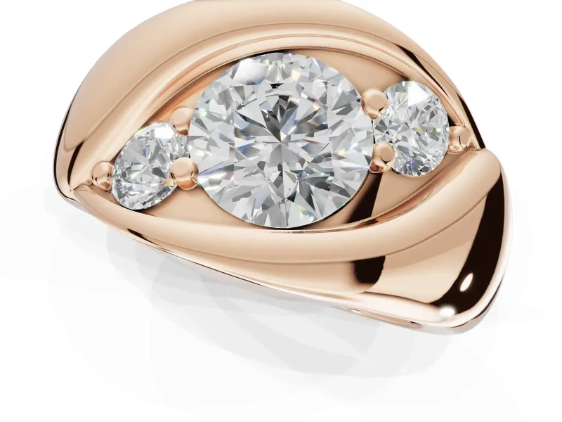 Round Three Stone Bypass Engagement Ring Setting | Sculpted Crossover Band | Rose Gold