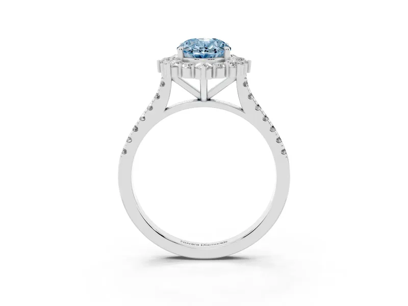 Oval Scalloped Halo Engagement Ring Setting for a Fancy Blue Lab-Grown Diamond | Single Row Pave | Sterling Silver