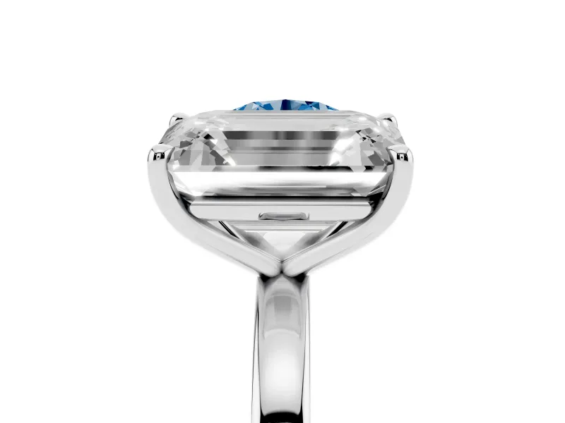 Fancy Blue Round Cut and Emerald Cut Toi Moi Ring Set in Silver with Prong Setting
