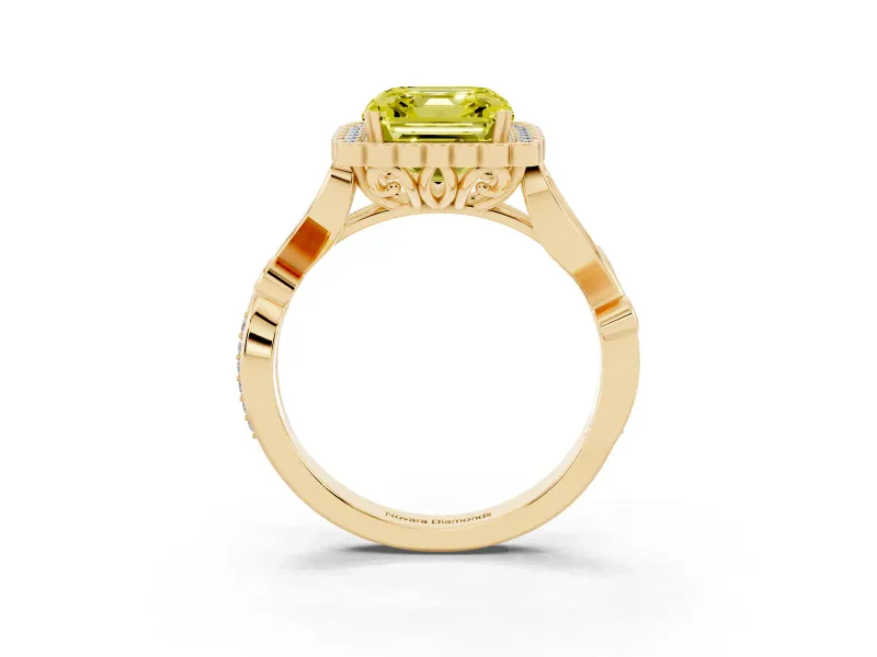 Asscher Cut Leaf Halo Engagement Ring Setting for a Fancy Yellow Lab-Grown Diamond | Yellow Gold