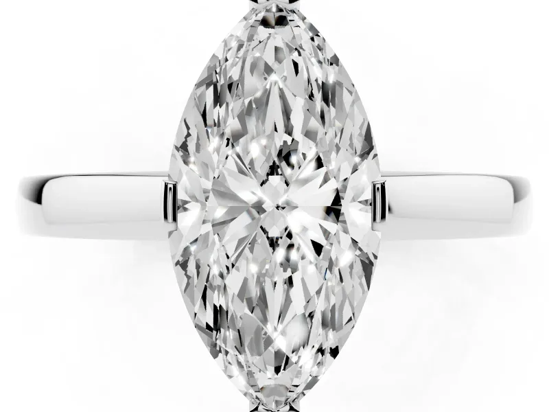 Marquise Cut Diamond Solitaire Ring Set in Silver with Prong Head and Smooth Polished Band