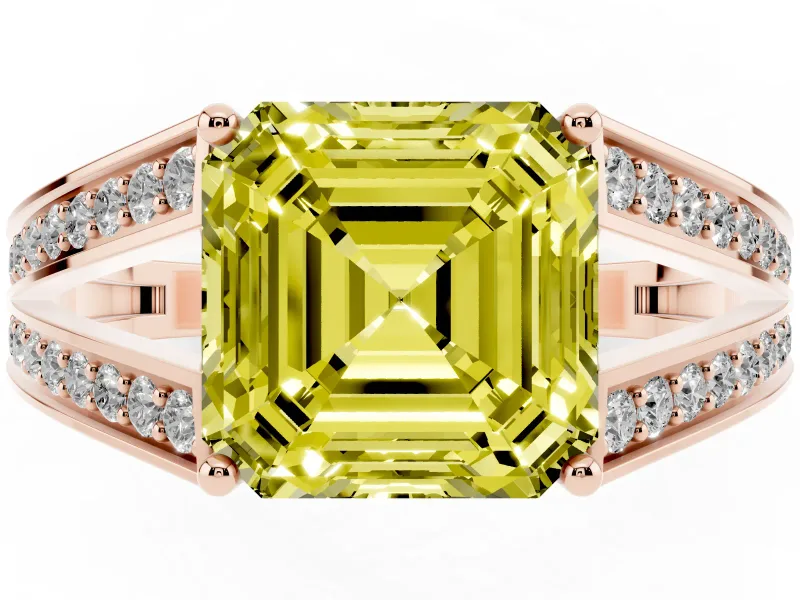 Asscher Cut Split Shank Pavé Engagement Ring Setting for a Fancy Yellow Lab-Grown Diamond | Rose Gold