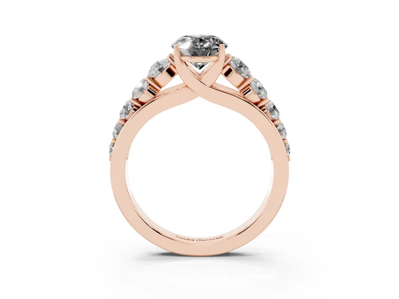 Oval Graduated Side Stone Engagement Ring Setting for a Black Center | Flat Top Band | Rose Gold