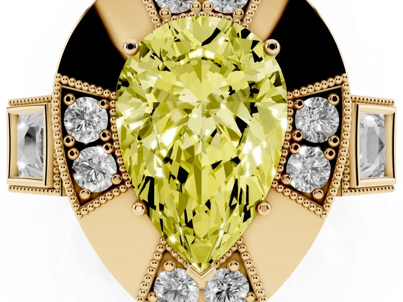 Pear-Shaped Milgrain Sectioned Halo Engagement Ring Setting for a Fancy Yellow Lab-Grown Diamond | Yellow Gold